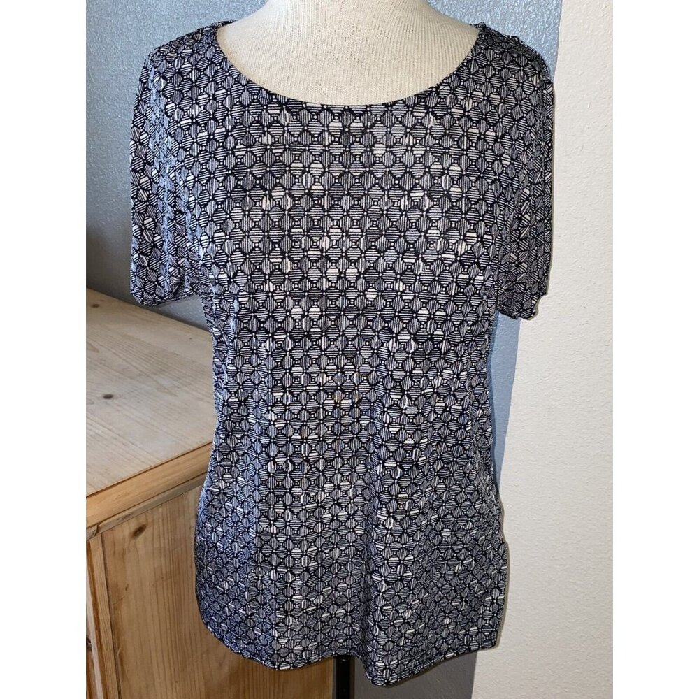 Jaclyn Smith Blouse‎ Women's Size Small Stretchy Casual Black White Short Sleeve
